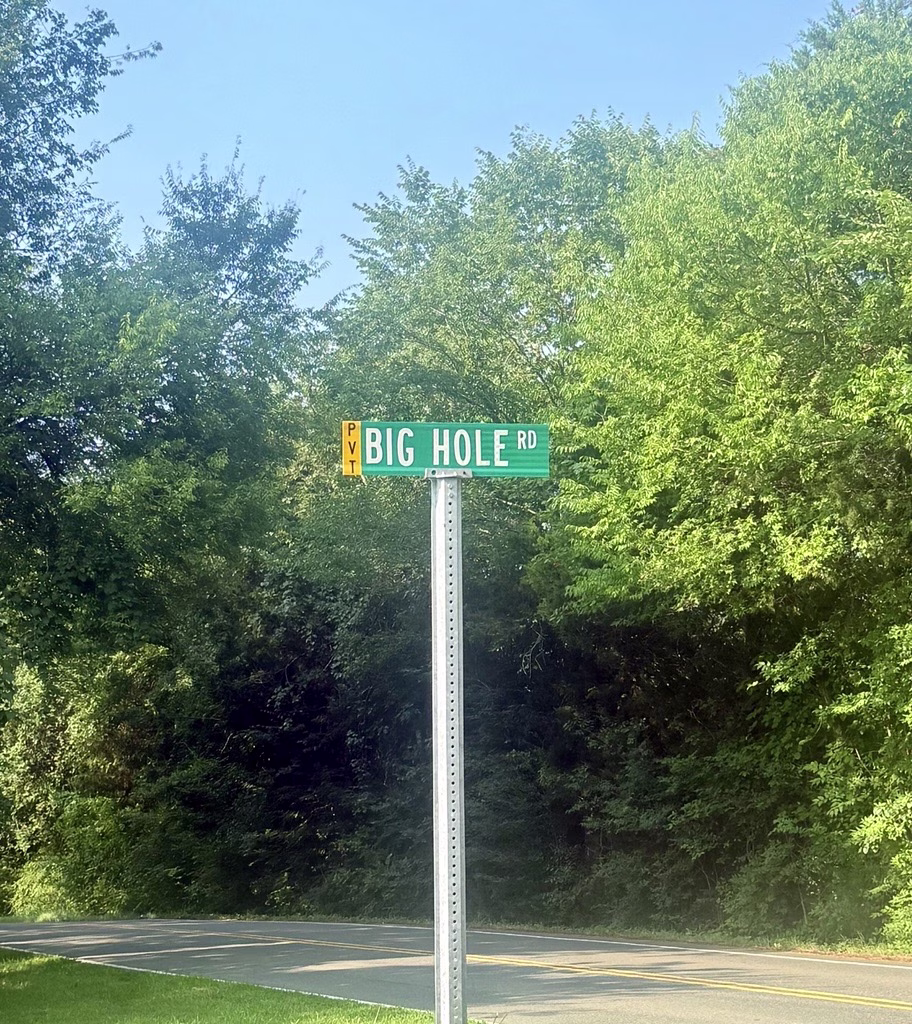 Big Hole Road street sign in Pittsboro, North Carolina